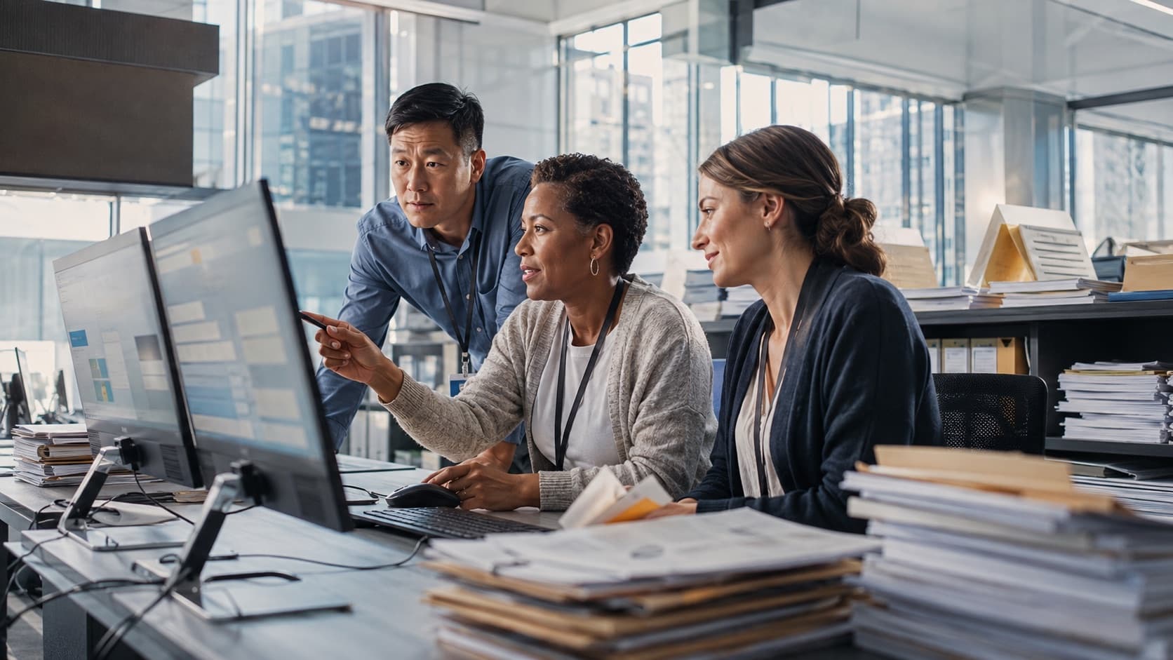 Public-sector operations team reviewing a digital case workflow